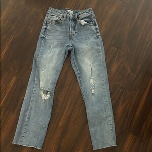 Altar'd State Distressed Straight Leg Jeans in Light Blue